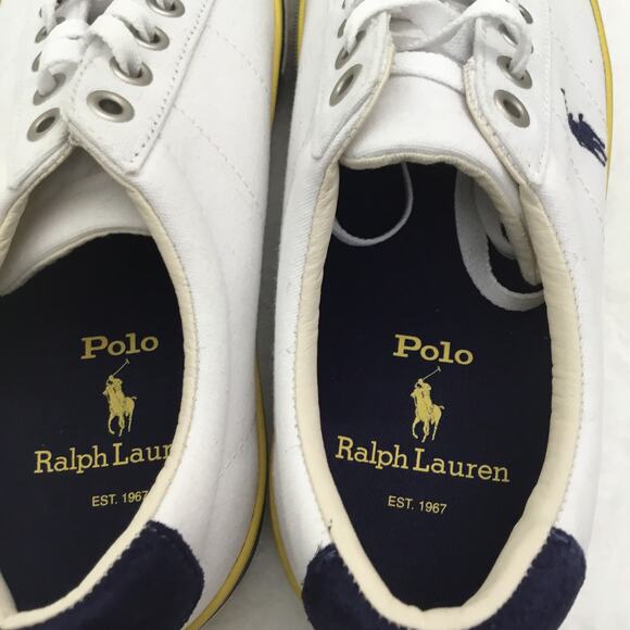 Polo Ralph Lauren Sayer Trainers Canvas White/navy Men's Sz 7 - Picture 4 of 8